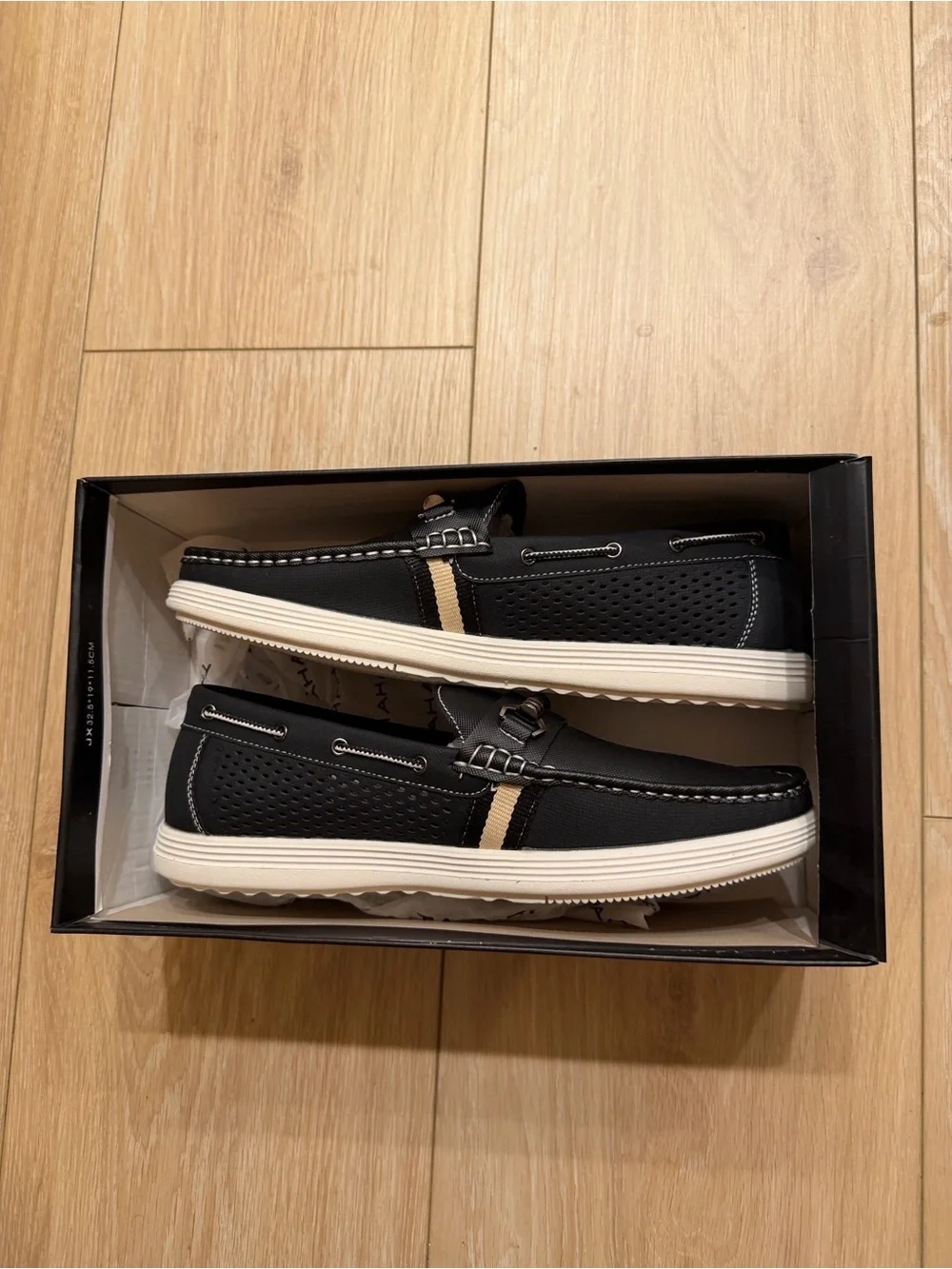 Tahari Black Braided Bit Slip-On Loafers with White Stitching